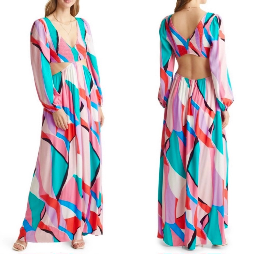 VICI Collection Smocked Cutout Long Sleeve Maxi Dress NEW Size M